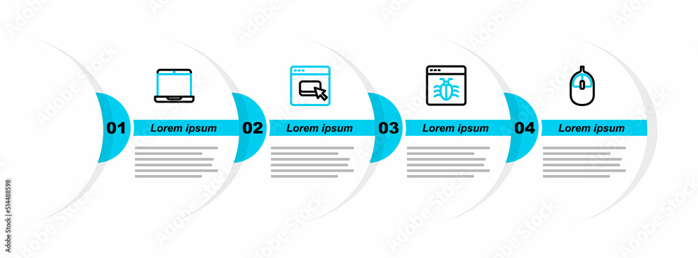 Wall mural set line computer mouse, system bug, browser files and laptop icon. vector