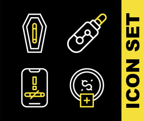 Set line Electronic cigarette, Stop smoking, money saving, No and Death from icon. Vector