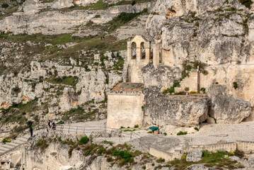 View of church of Saint Mary of Idris in historic downtown Matera, Italy