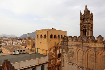 Fototapeta premium Palermo, Sicily (Italy): view from rooftop of The Cathedral of Palermo dedicated to the Assumption of the Virgin Mary. UNESCO World Heritage Site