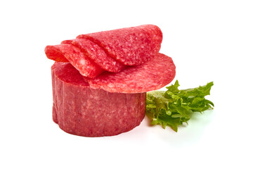 Italian smoked salami, Isolated on white background.