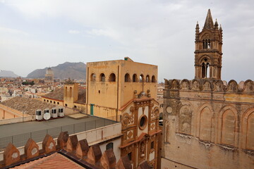 Fototapeta premium Palermo, Sicily (Italy): view from rooftop of The Cathedral of Palermo dedicated to the Assumption of the Virgin Mary. UNESCO World Heritage Site