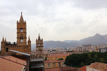 Fototapeta premium Palermo, Sicily (Italy): view from rooftop of The Cathedral of Palermo dedicated to the Assumption of the Virgin Mary. UNESCO World Heritage Site