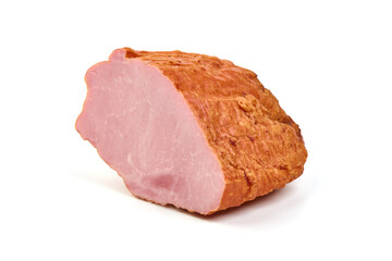 Smoked pork loin, isolated on white background.