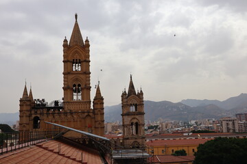 Fototapeta na wymiar Palermo, Sicily (Italy): view from rooftop of The Cathedral of Palermo dedicated to the Assumption of the Virgin Mary. UNESCO World Heritage Site