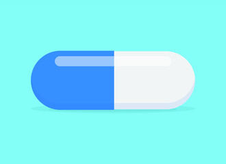 Blue Medical Pill Icon vector illustration Closeup Isolated on blue Background. Design template of Pills, Capsules for graphics, Mockup. Medical, Healthcare and pharmaceuticals Concept. 