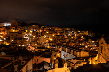 Fototapeta na wymiar Scenic skyline of Sassi di Matera at night, Southern Italy