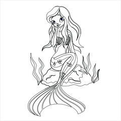 mermaid coloring page for kids and adults ,girl in yoga position