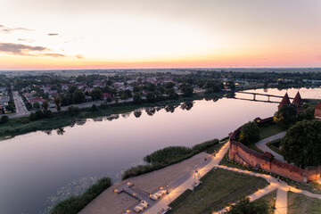 Evening panorama of the castle in Malbork from a height