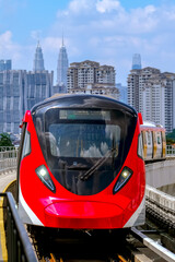Malaysia Mass Rapid Transit (MRT) Putrajaya Line train with Kuala Lumpur view
