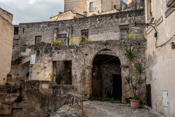 Ancient medieval alleyway somewhere in the historic town of Matera, Southern Italy