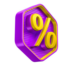 Coin percent in 3d render purple and yellow