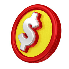 Coin money symbol in 3d render red and yellow