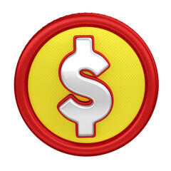 Coin money symbol in 3d render red and yellow