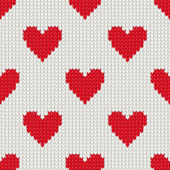Fototapeta na wymiar Knitted Hearts Seamless Pattern