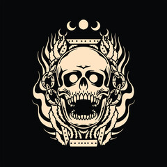 burned skull tattoo vector design