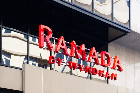 Close up view of a signage of an international hotel chain in Taksim area of Istanbul.