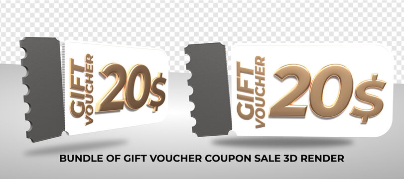 3D render coupon gift template voucher money 20$ for element 