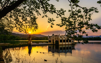 Beautiful sunset at Banyoles lake, Girona province, Catalonia, Spain