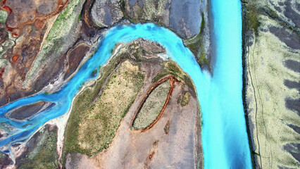 Blue river abstract view from above.