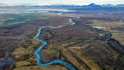Blue river abstract view from above.