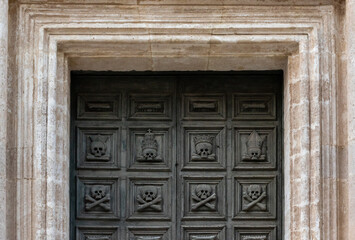 Close view of the baroque facade of the church of Purgatory in Matera, Italy