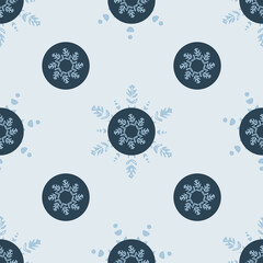 Naklejka na ściany i meble Christmas frozen snowflake seamless vector pattern. Masculine winter snow graphic design for wrapping paper, Xmas, frosty wallpaper. Holiday hand drawn December star.