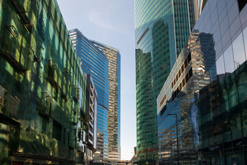 Skyscrapers of the  International Business Center Moscow City reflecting the sun on a autumn day...