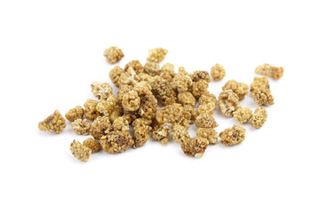 Mulberry dry berries morus alba isolated on white