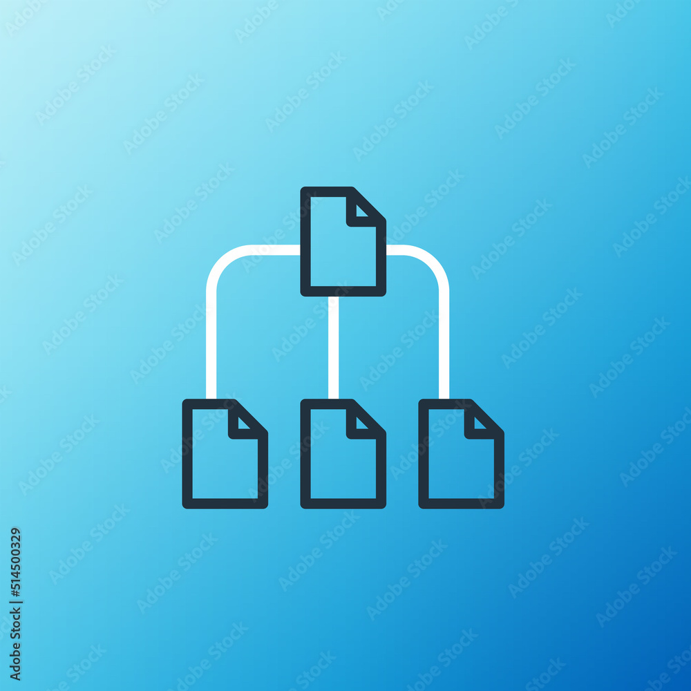 Poster line folder tree icon isolated on blue background. computer network file folder organization structu