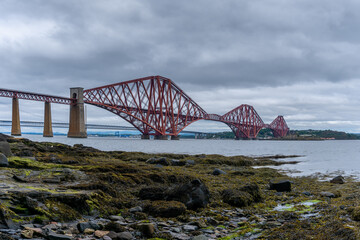 view of the historic cantilver railway Forth Bridge across the Firth of Forth in Scoltand