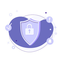 Shield security with lock icon vector illustration isolated on abstract background. Protection, safety, password security, antivirus, privacy and cyber security concept