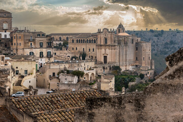 Sunset over convent of Saint Agostino in Matera, Italy - obrazy, fototapety, plakaty