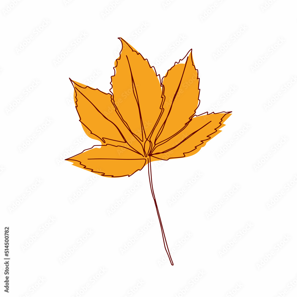 Wall mural vector autumn leaf continuous line drawing. autumn leaf one line style icon vector illustration desi