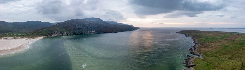 Aerial view of Maghery Beach and Loughros by Ardara in County Donegal, Republic of Ireland