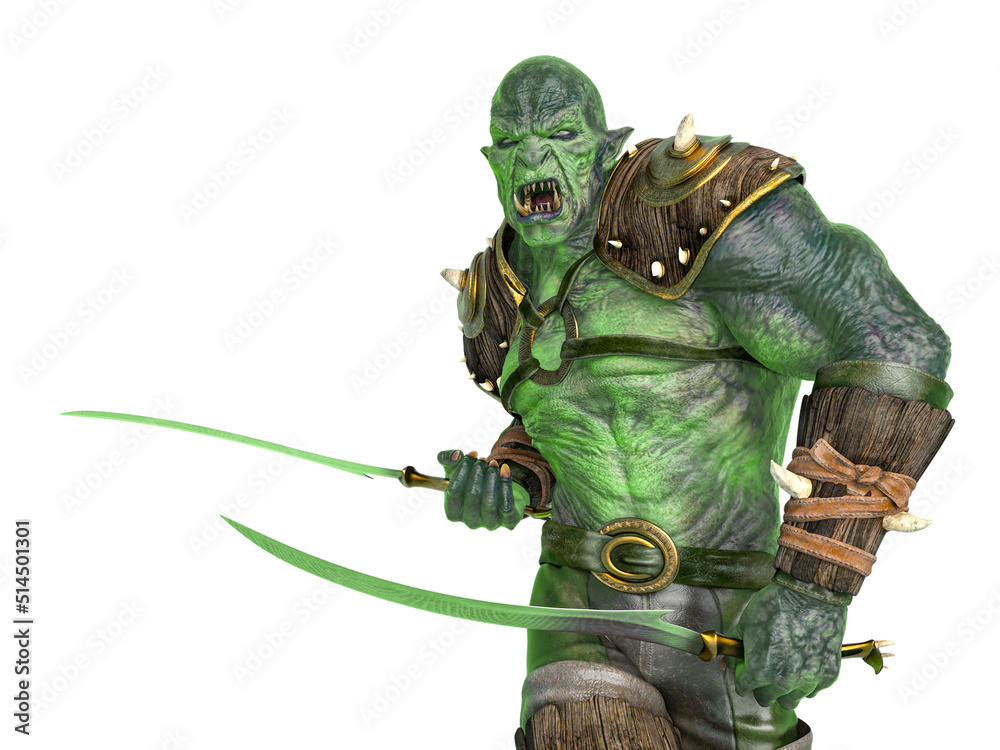 Wall mural orc warrior marching with swords close up - Wall murals