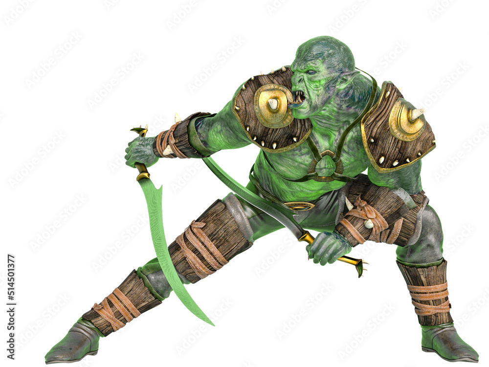 Wall mural orc warrior crouching with swords - Wall murals