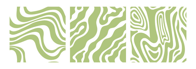 Set of abstract wavy seamless patterns in y2k style. Trendy retro psychedelic backgrounds in 90s, 00s style. Hippie, trippy patterns with waves and organic shapes