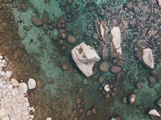 Crystal clear Lake Tahoe rocky shoreline near by Bonsai rock
