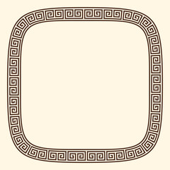 Greek key pattern, rounded square frame. Decorative ancient meander, greece border ornament with repeated geometric motif. Vector EPS10.