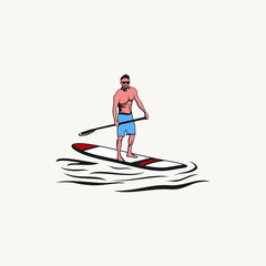 Vector Drawing of Surfers Riding Surfboards