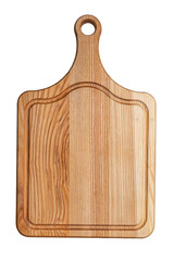 Wooden serving board, charcuterie board top view mock up for design. Copy space on wood cutting board