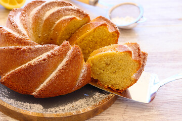 Lemon bundt cake with icing sugar