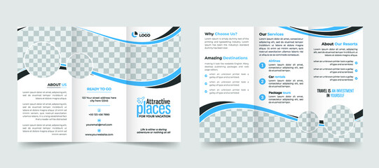 Modern travel tour advertising business trifold brochure template