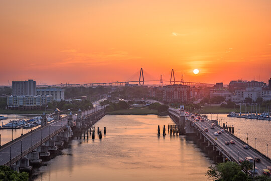 Charleston, South Carolina, USA skyline over the Ashley River