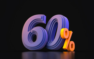 black Friday dark 60 percent discount number sale banner 3d render concept