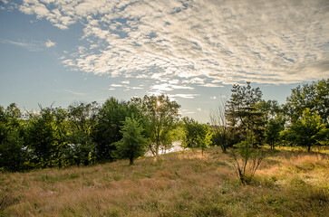 Evening landscape of river shore