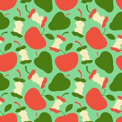 Vector summer pattern with apples, flowers and leaves. Seamless pattern texture design.