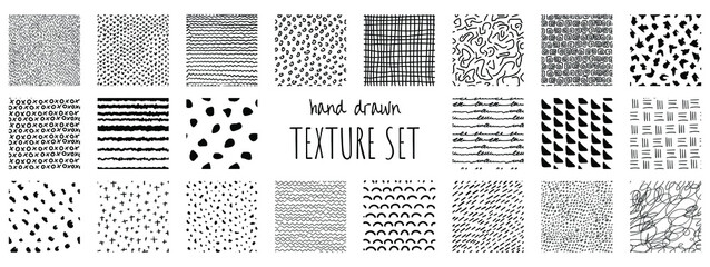 Set of hand drawn textures and ink seamless patterns. Vector illustration for texture paper, packaging printing, fabric, wallpaper, etc.