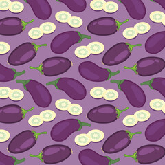 Seamless pattern with eggplants. Ripe and healthy eggplant. Wallpaper, print, wrapping paper, modern textile design
